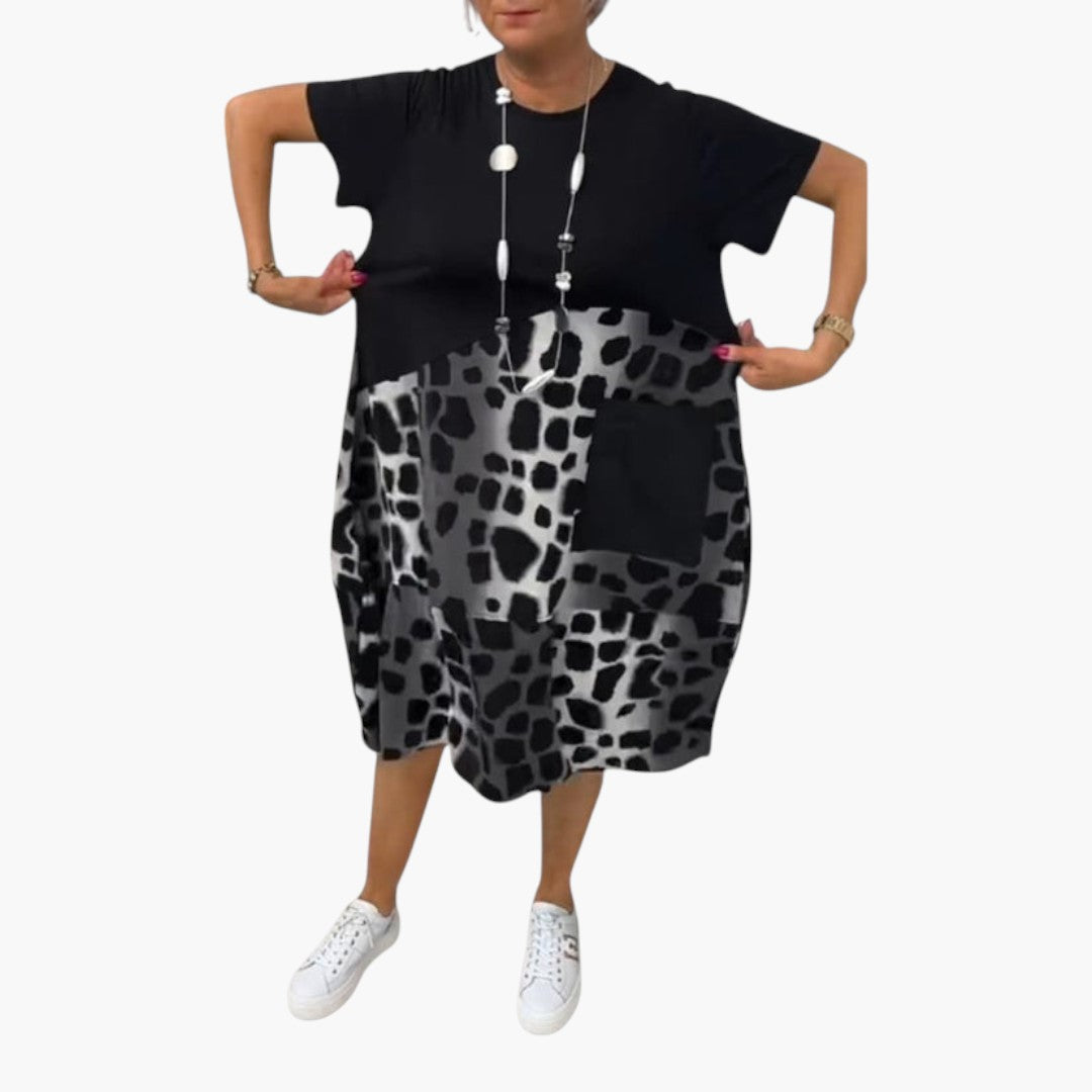 Robe midi femme manches courtes avec surface à motif