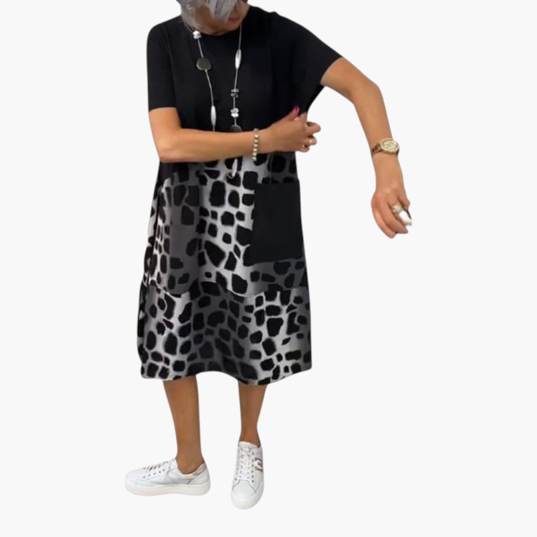 Robe midi femme manches courtes avec surface à motif