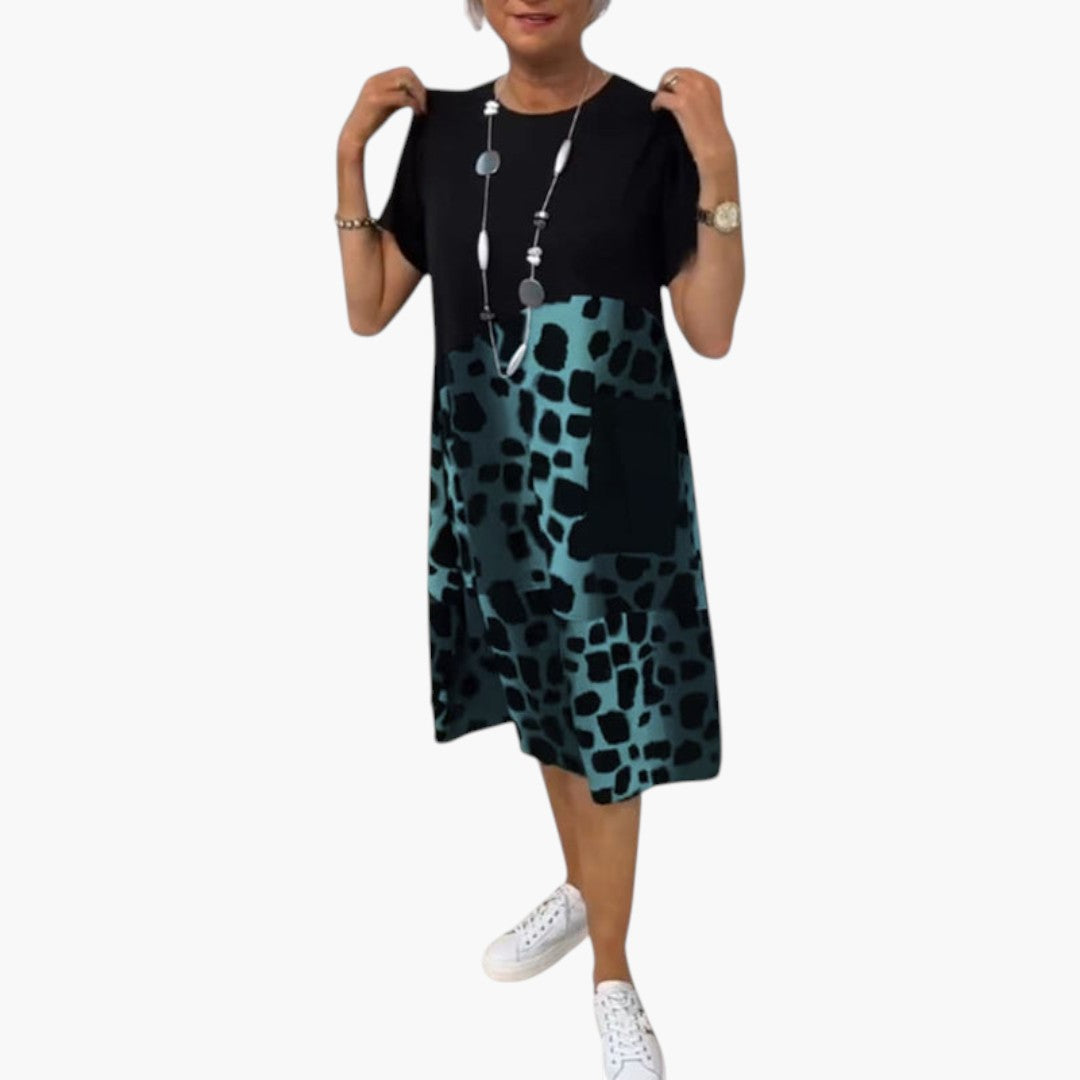 Robe midi femme manches courtes avec surface à motif