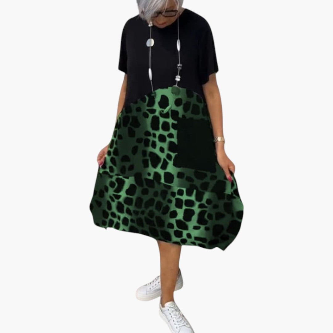 Robe midi femme manches courtes avec surface à motif