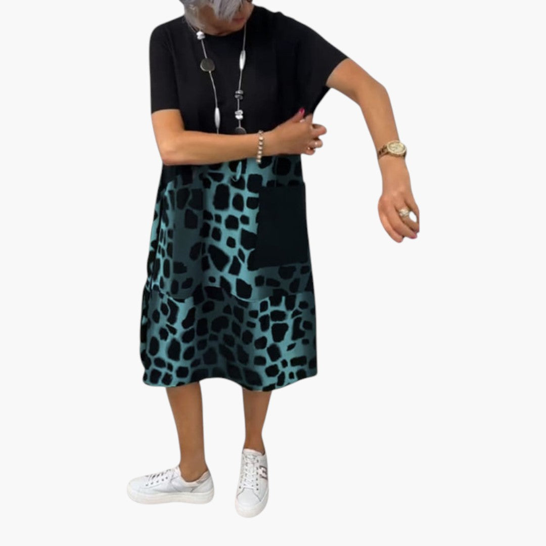 Robe midi femme manches courtes avec surface à motif