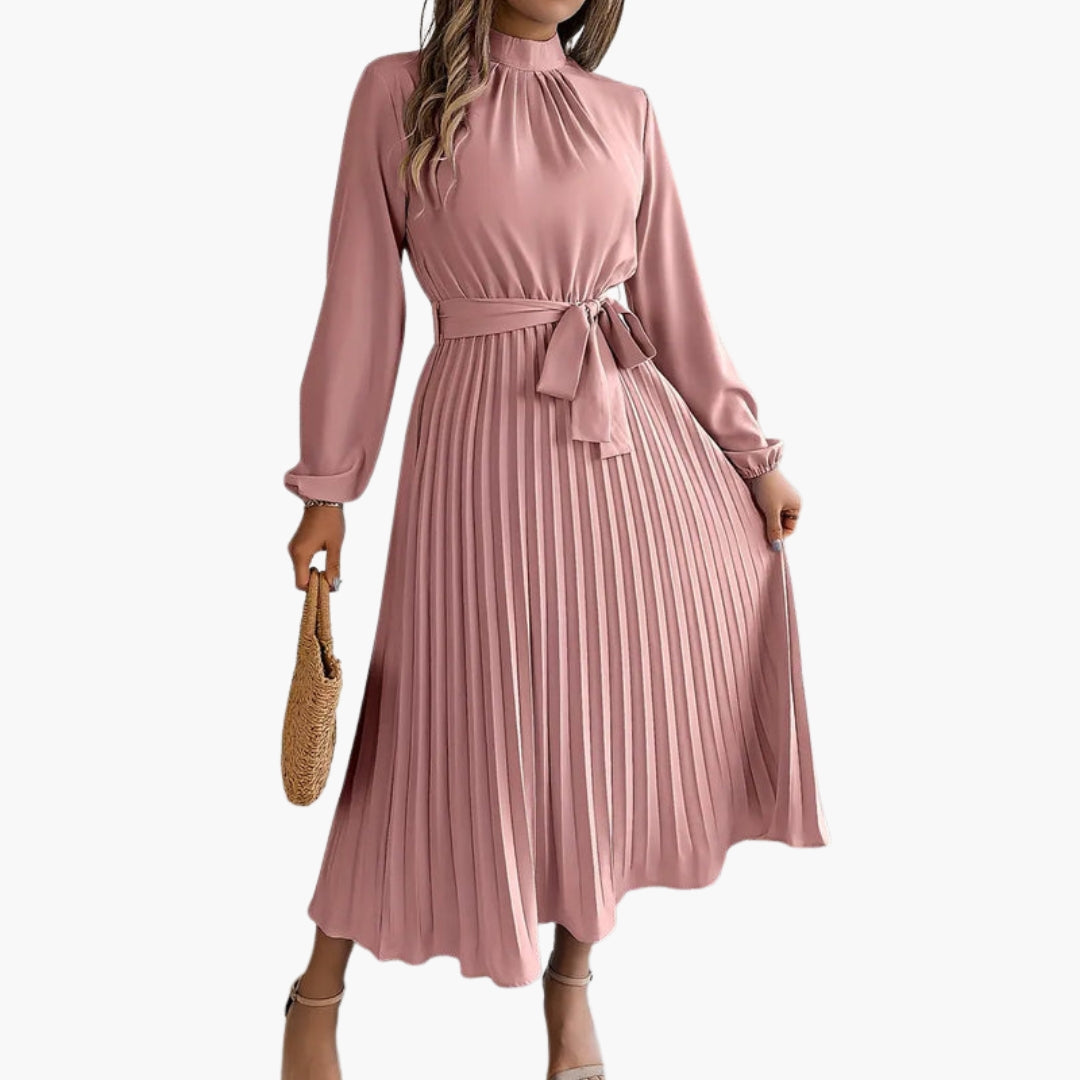 Robe midi femme plissée avec col montant