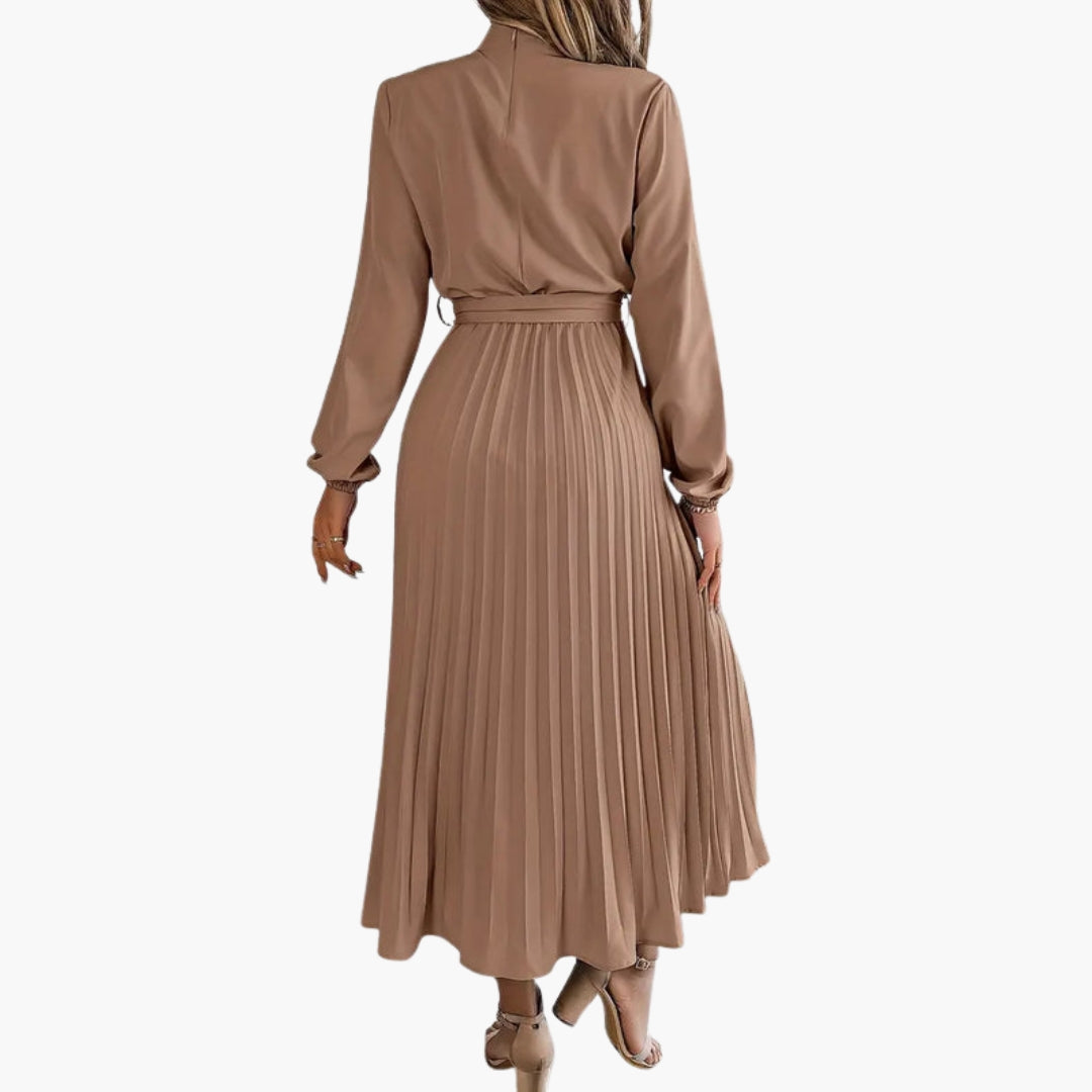 Robe midi femme plissée avec col montant