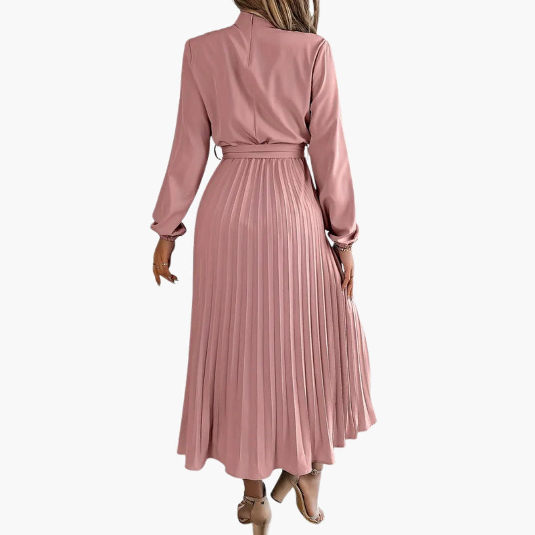 Robe midi femme plissée avec col montant