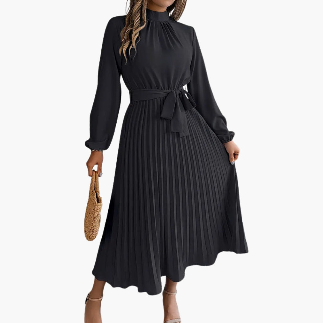 Robe midi femme plissée avec col montant