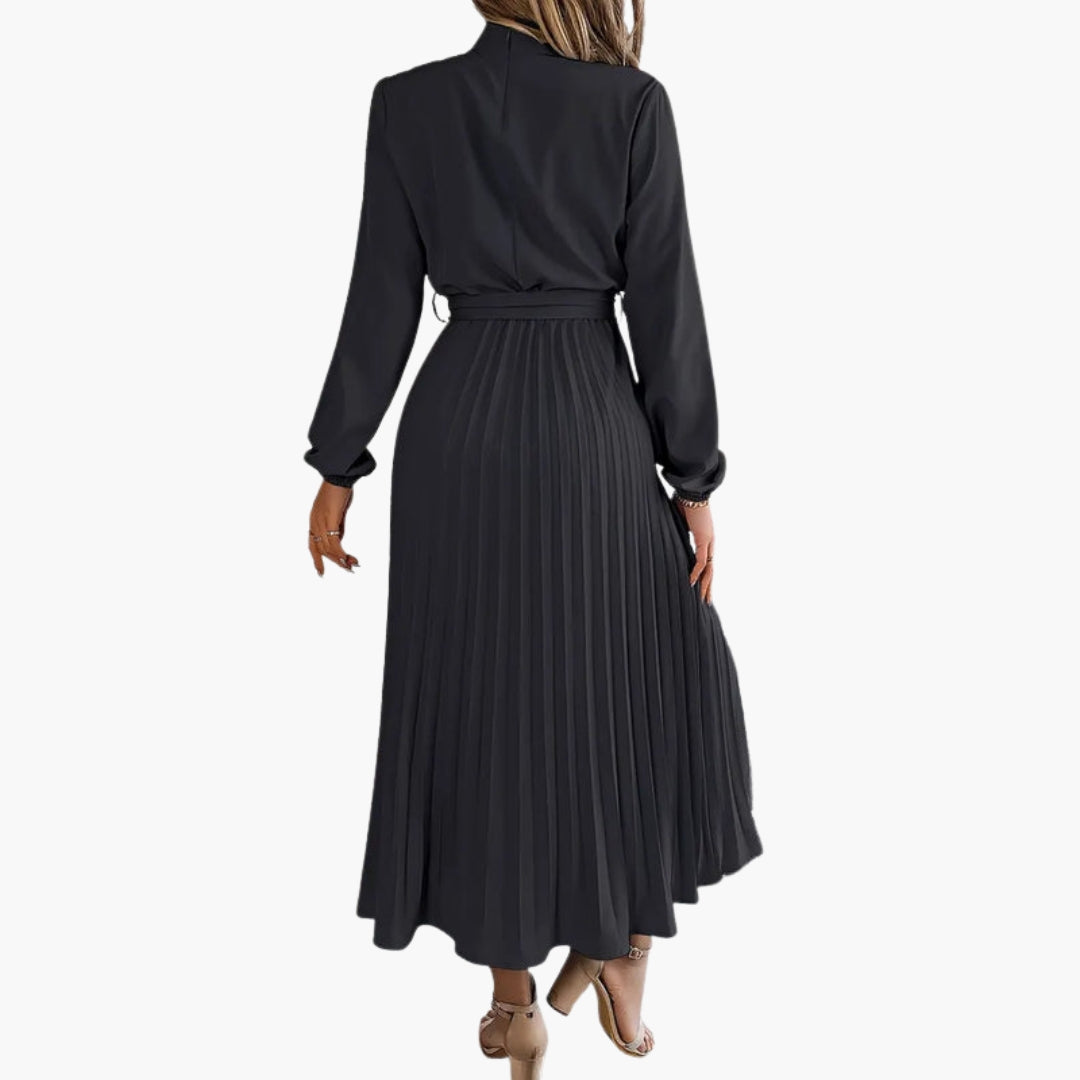 Robe midi femme plissée avec col montant