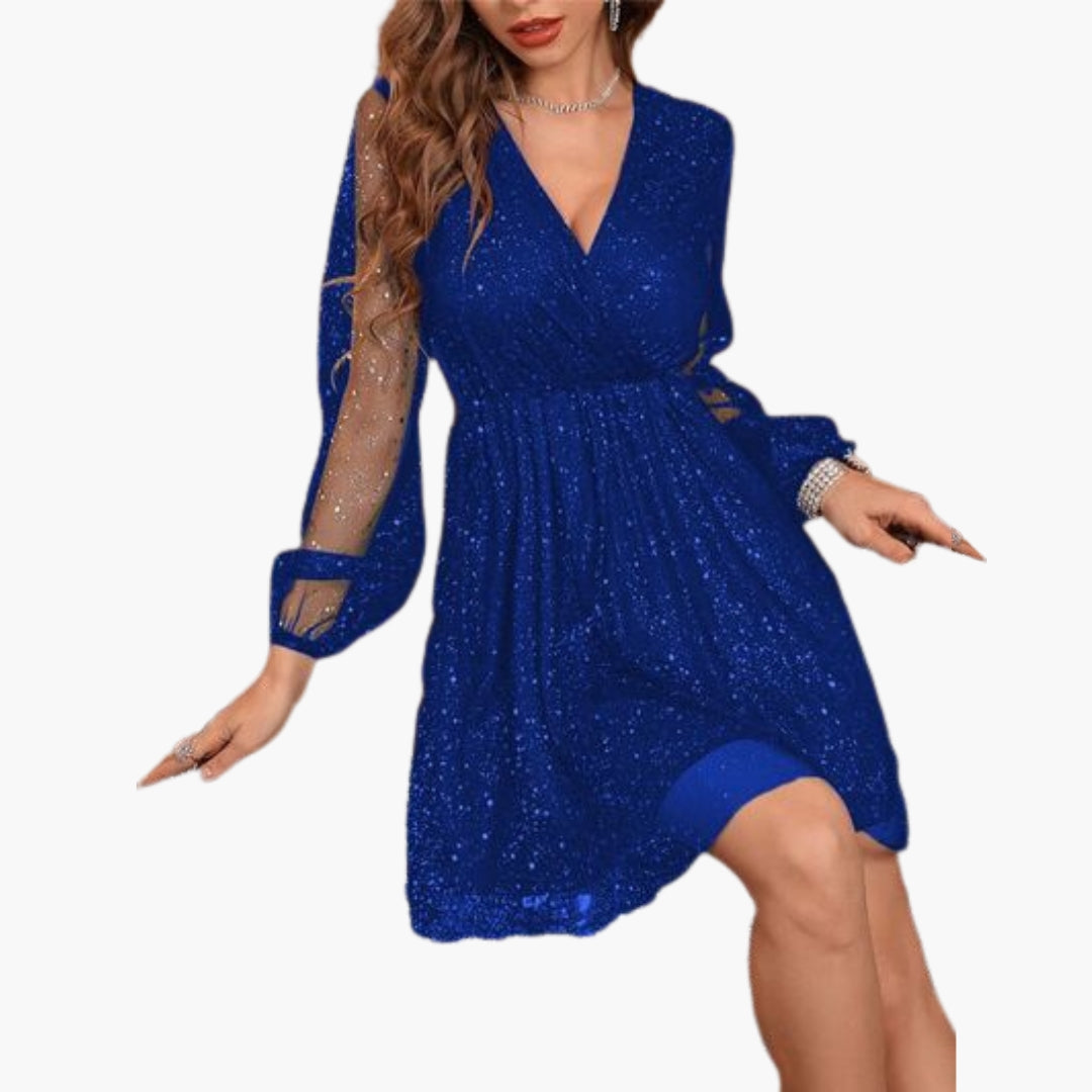 Vestido corto para mujer con escote cruzado y mangas abullonadas
