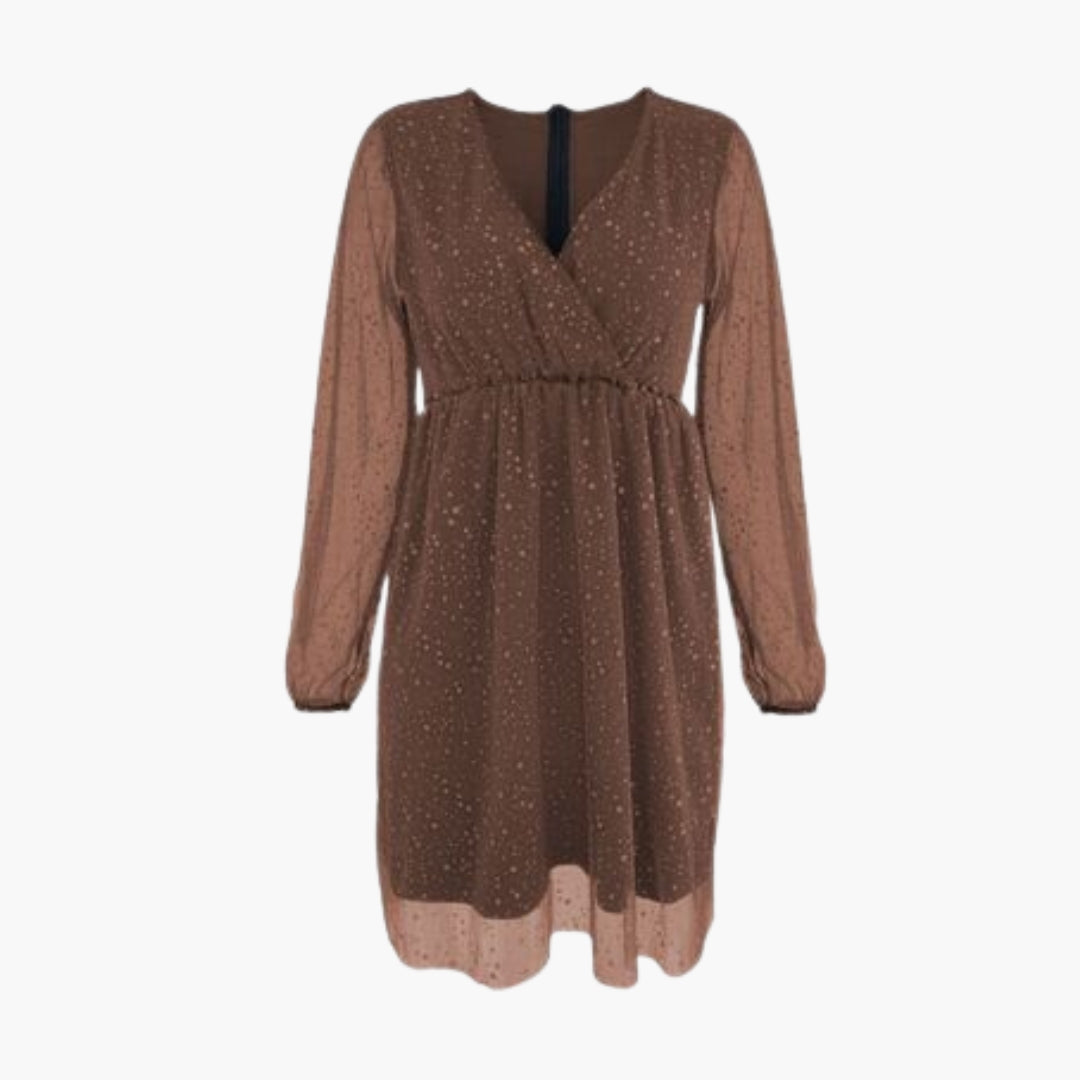 Vestido corto para mujer con escote cruzado y mangas abullonadas