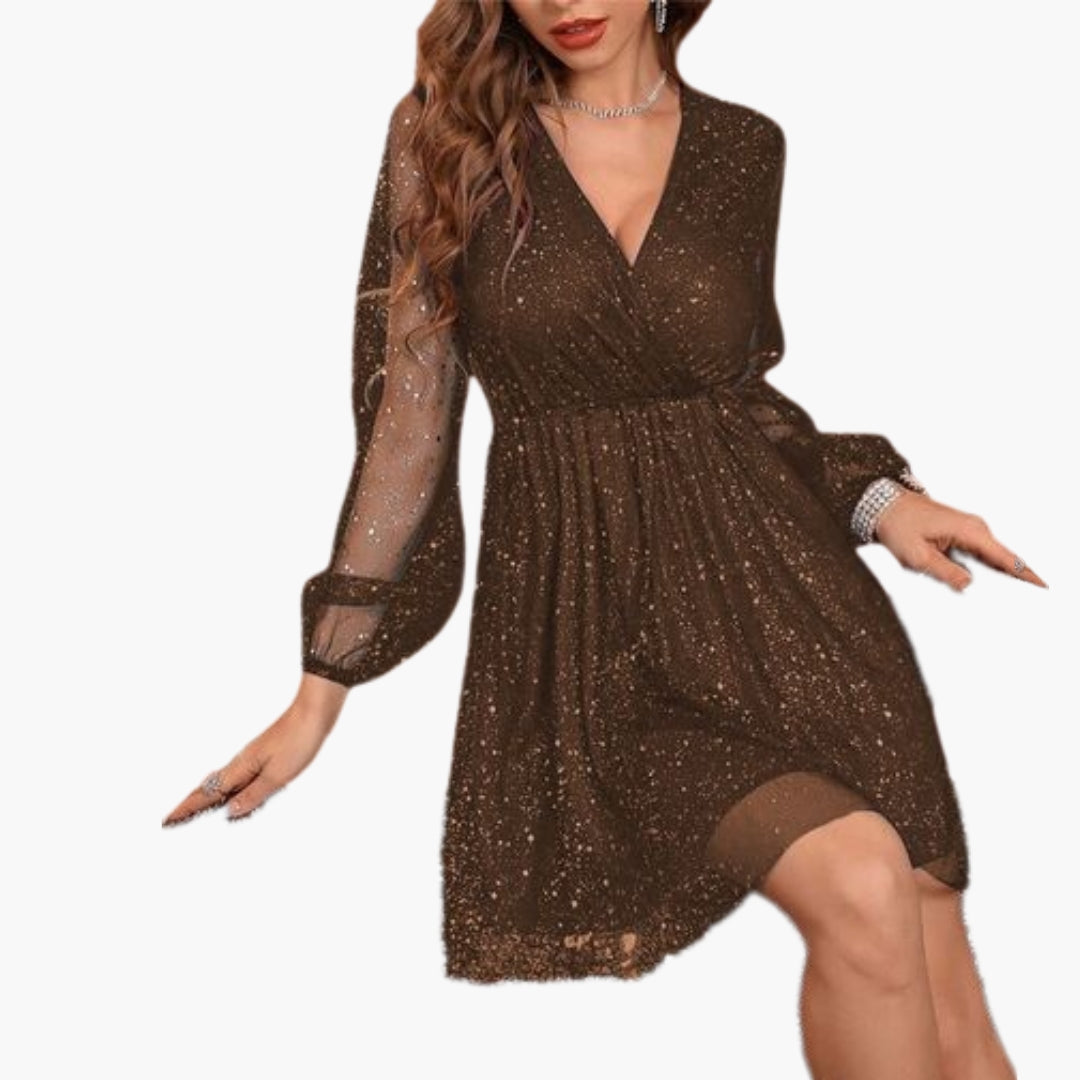 Vestido corto para mujer con escote cruzado y mangas abullonadas