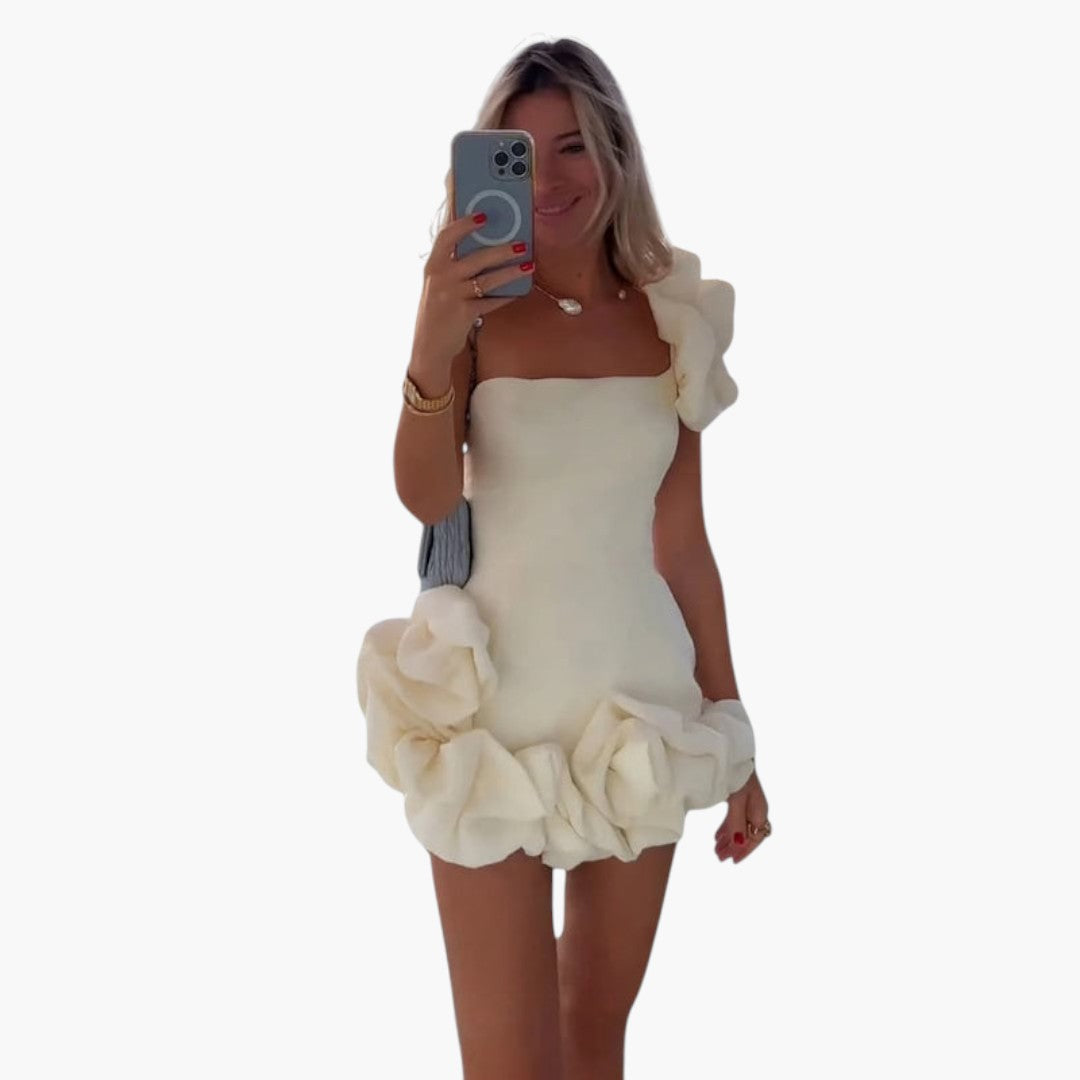Mini-Kleid für Damen mit einer Schulter und Volantabschluss