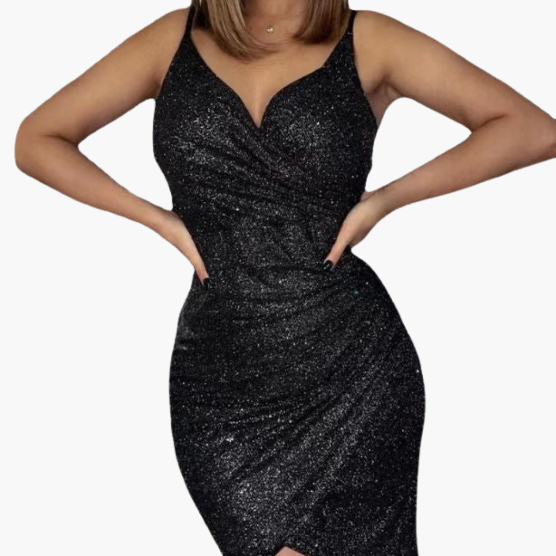 Wickelkleid für Damen mit V-Ausschnitt und Paillettenoberfläche