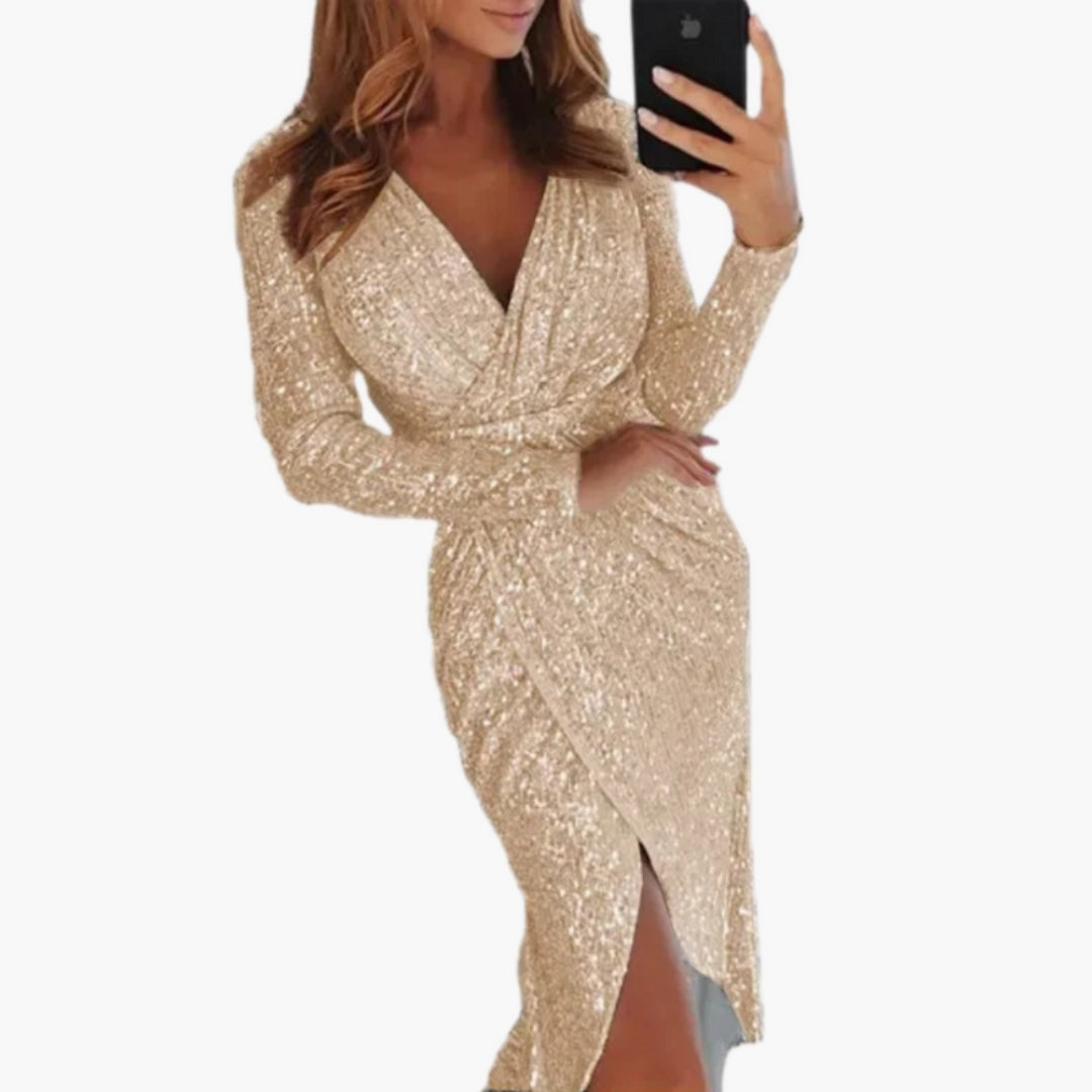 Kleid für Damen mit V-Ausschnitt und Schlitz