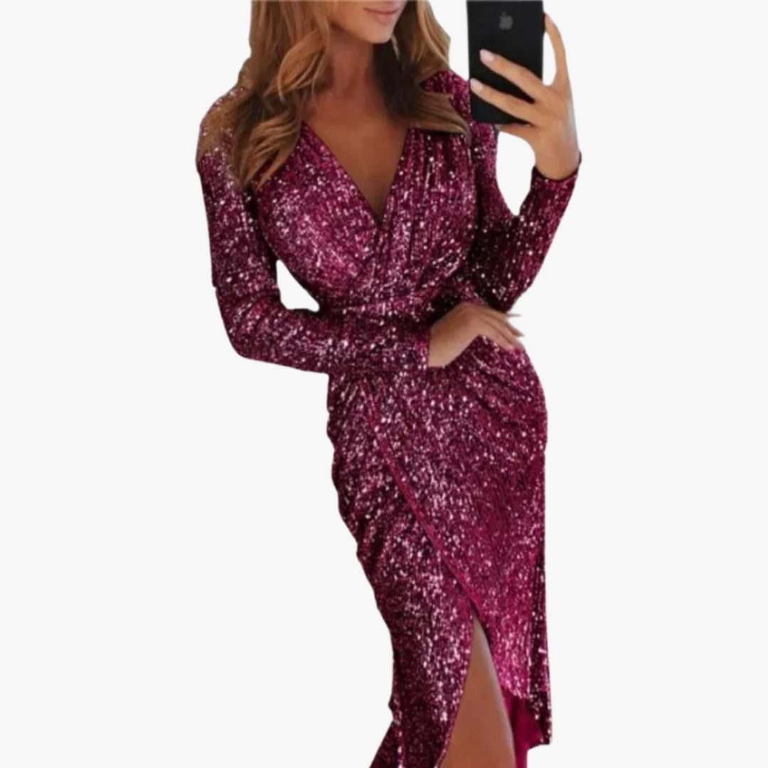 Kleid für Damen mit V-Ausschnitt und Schlitz