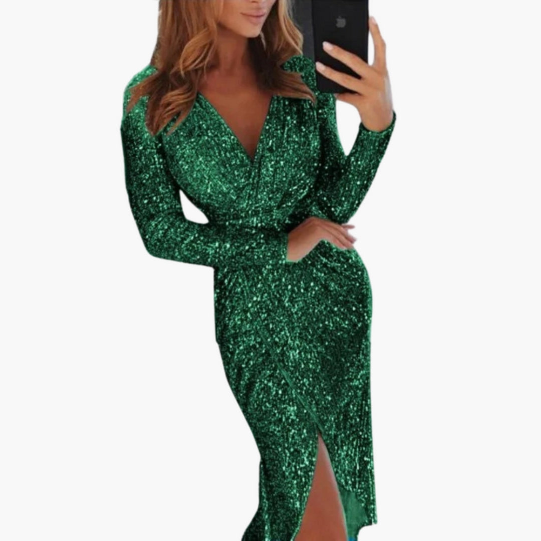 Kleid für Damen mit V-Ausschnitt und Schlitz