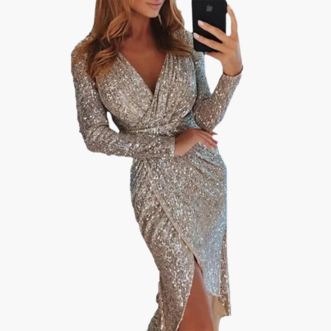 Kleid für Damen mit V-Ausschnitt und Schlitz