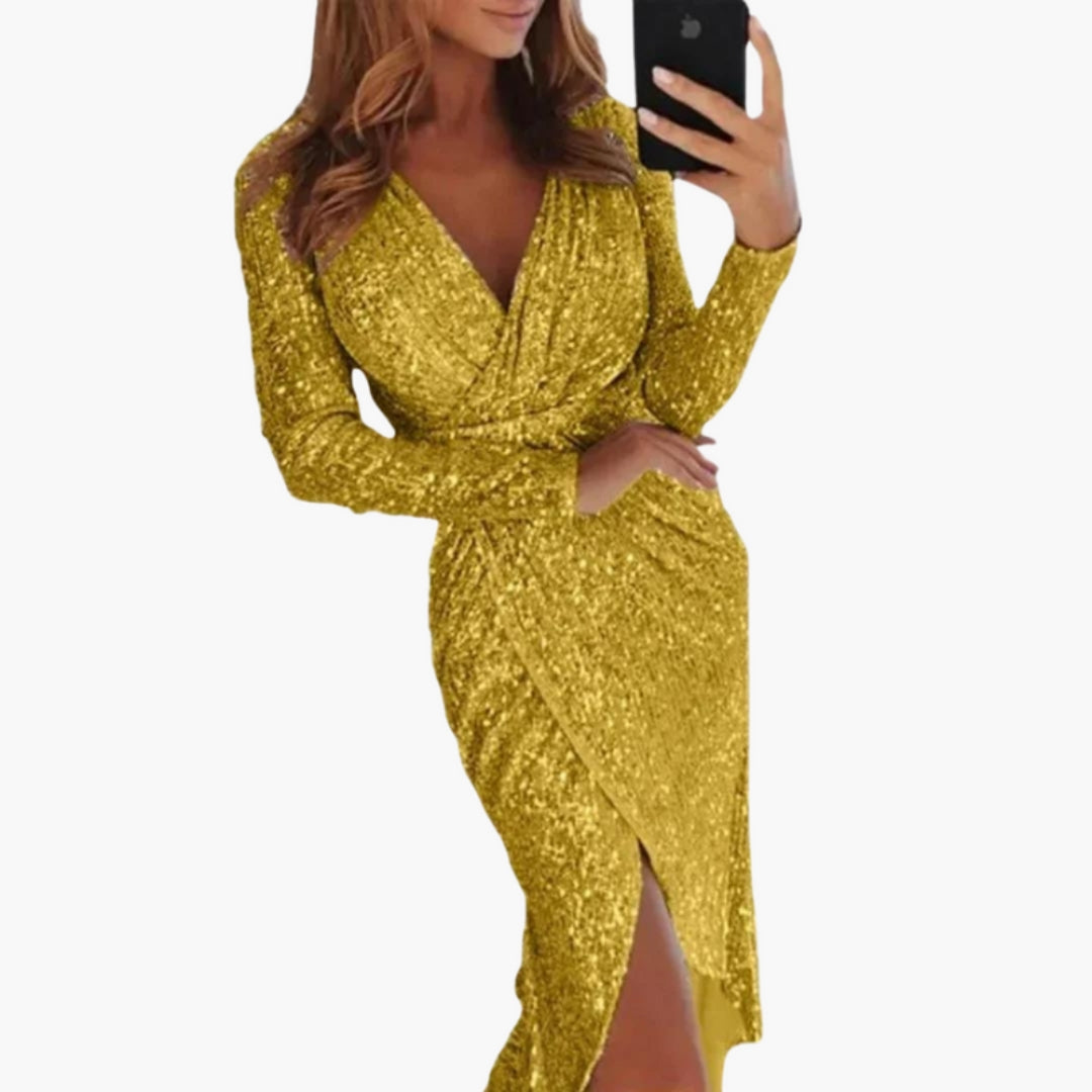 Kleid für Damen mit V-Ausschnitt und Schlitz