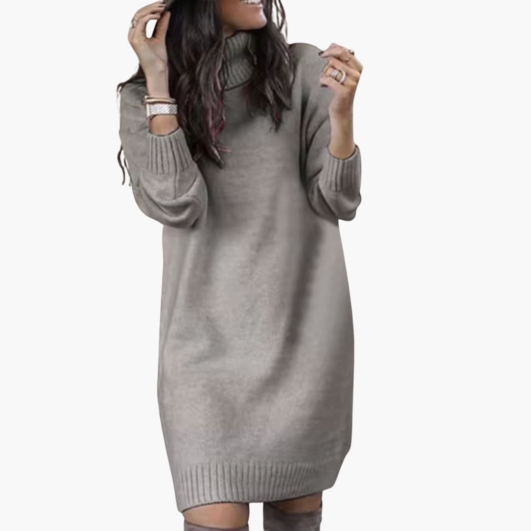 Robe pull à col roulé pour femme avec poignets côtelés