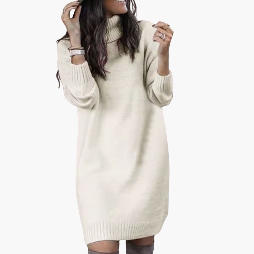 Robe pull à col roulé pour femme avec poignets côtelés
