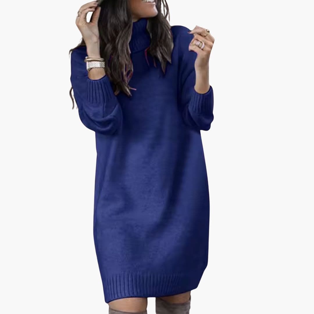 Robe pull à col roulé pour femme avec poignets côtelés