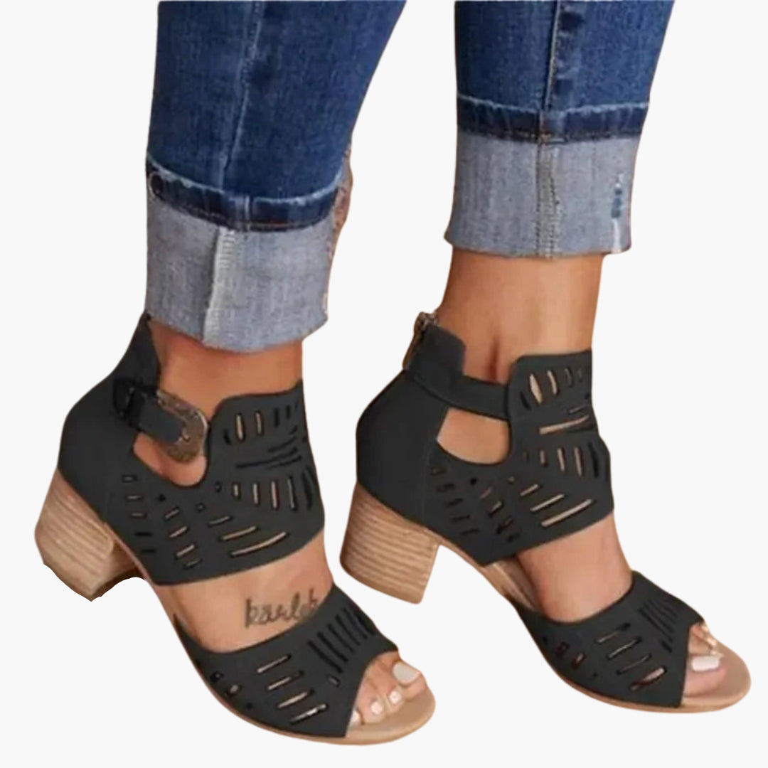Sandales à Talon Femme avec Bride Cheville et Motif Ajouré
