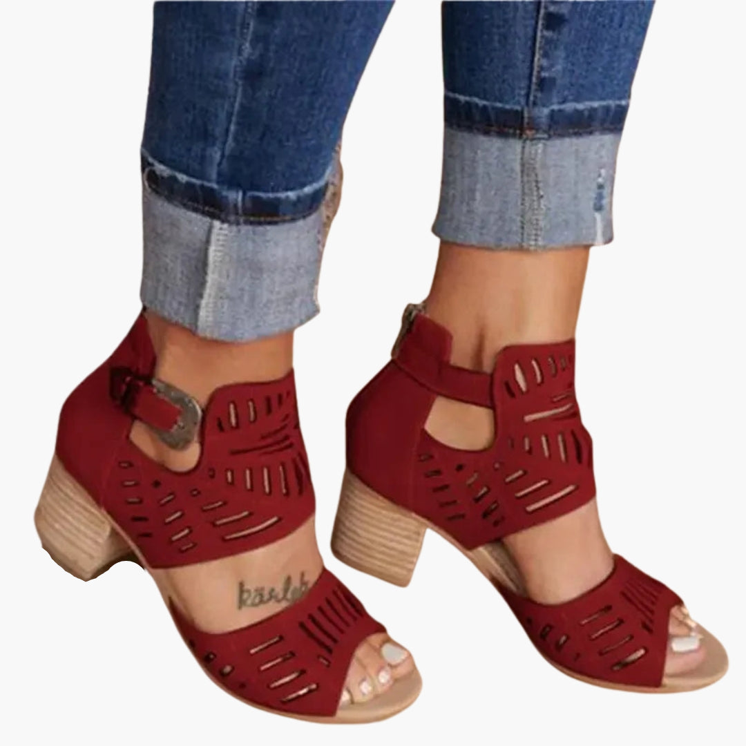 Sandales à Talon Femme avec Bride Cheville et Motif Ajouré