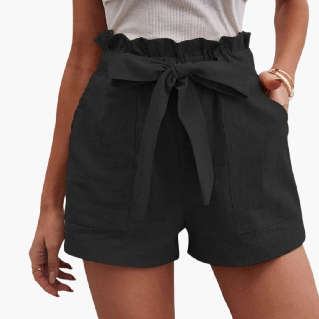 Kurze Damenhose mit hohem Bund und Kordelzug