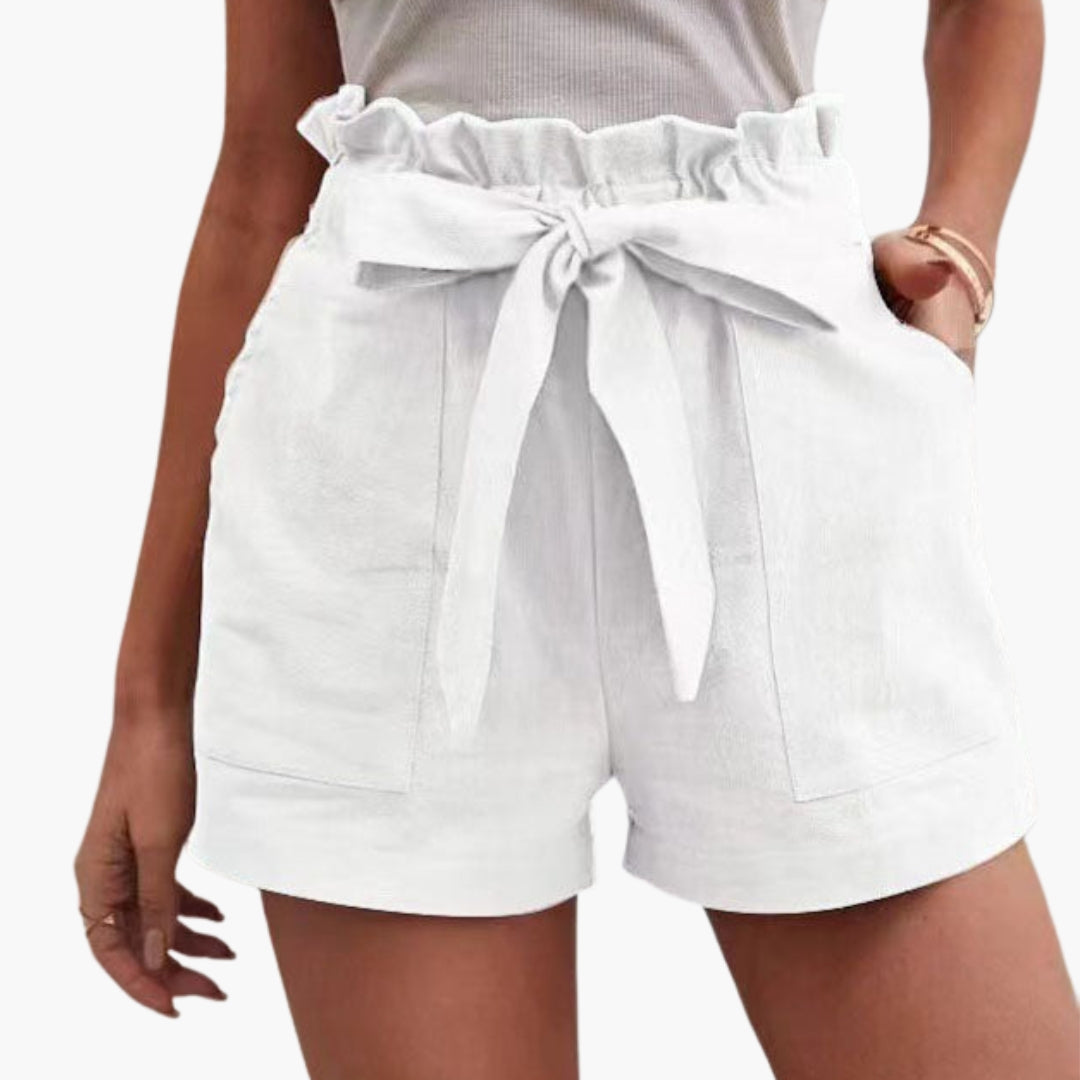 Kurze Damenhose mit hohem Bund und Kordelzug