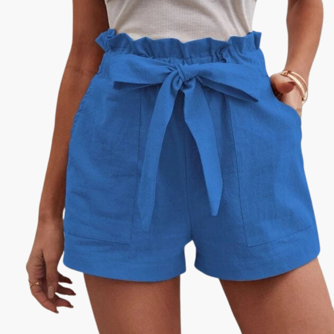 Kurze Damenhose mit hohem Bund und Kordelzug