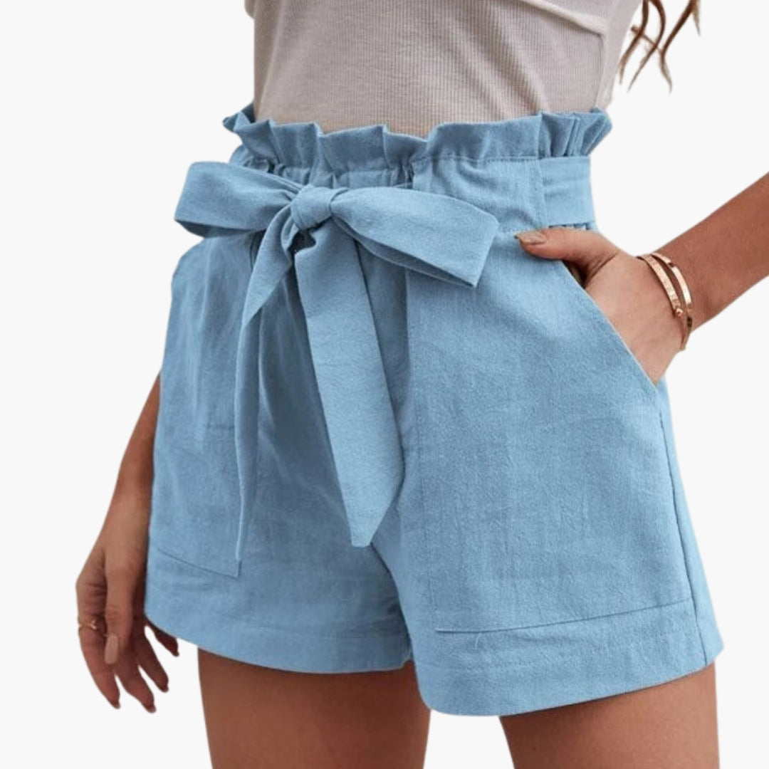 Kurze Damenhose mit hohem Bund und Kordelzug