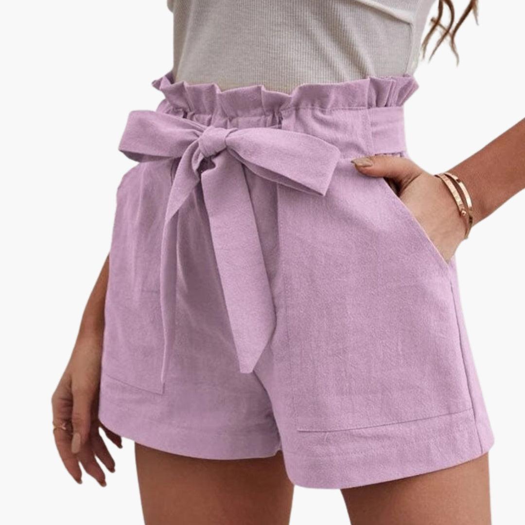 Kurze Damenhose mit hohem Bund und Kordelzug