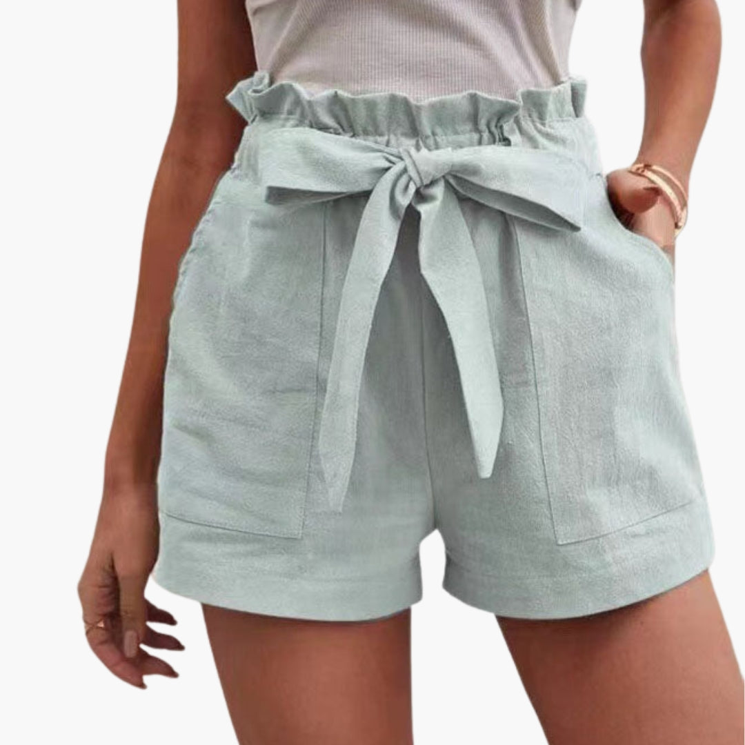 Kurze Damenhose mit hohem Bund und Kordelzug