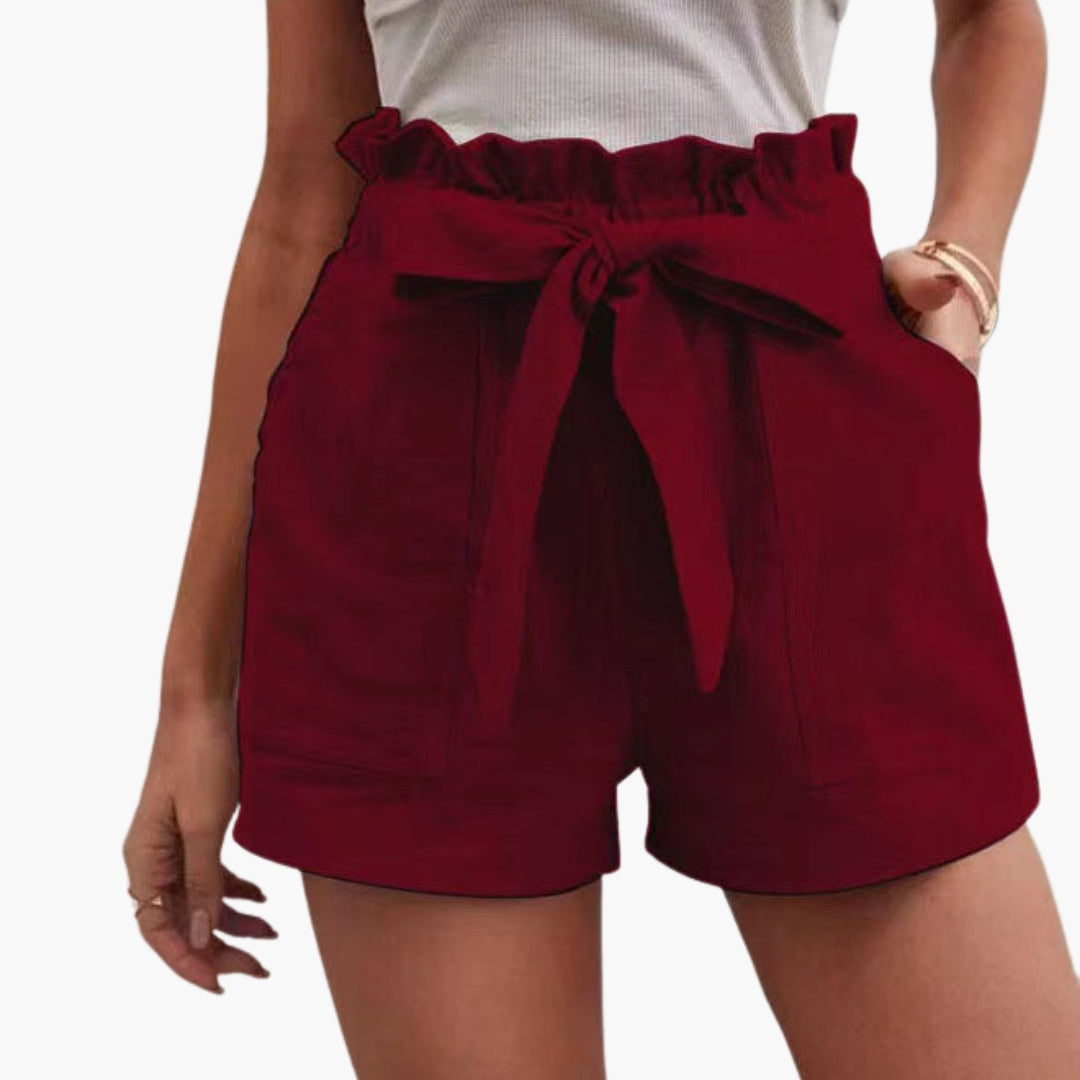 Kurze Damenhose mit hohem Bund und Kordelzug