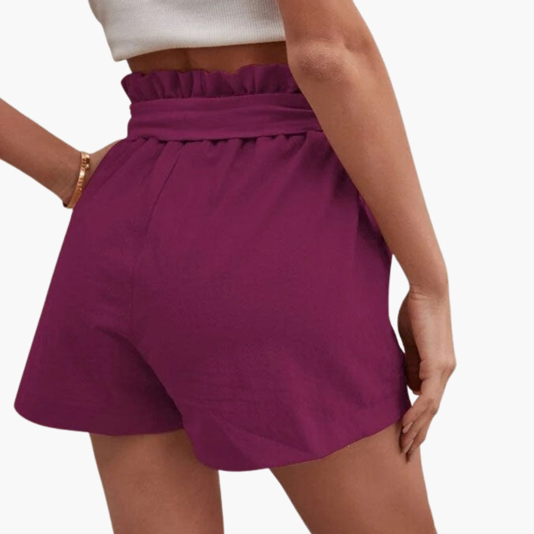 Kurze Damenhose mit hohem Bund und Kordelzug