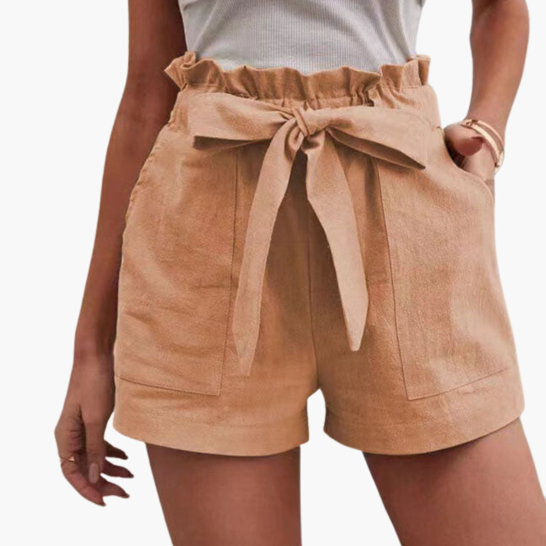 Kurze Damenhose mit hohem Bund und Kordelzug