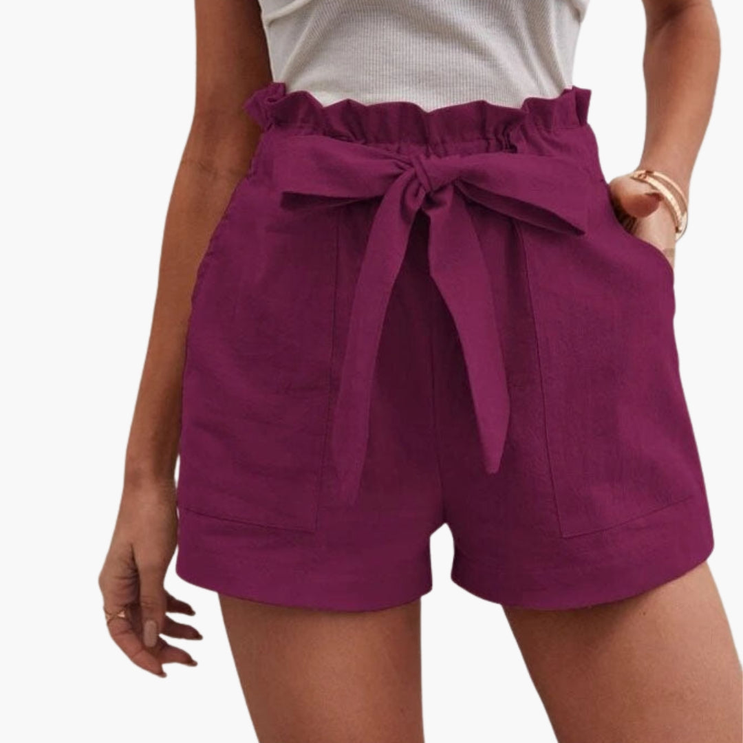 Kurze Damenhose mit hohem Bund und Kordelzug