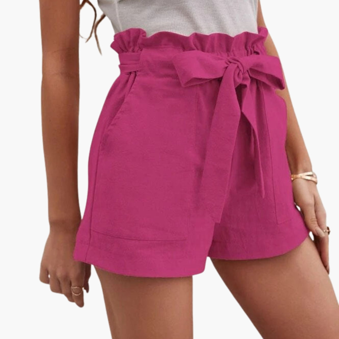 Kurze Damenhose mit hohem Bund und Kordelzug