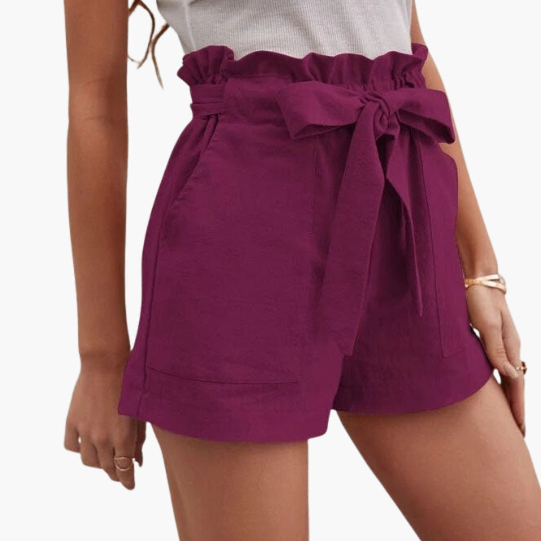 Kurze Damenhose mit hohem Bund und Kordelzug