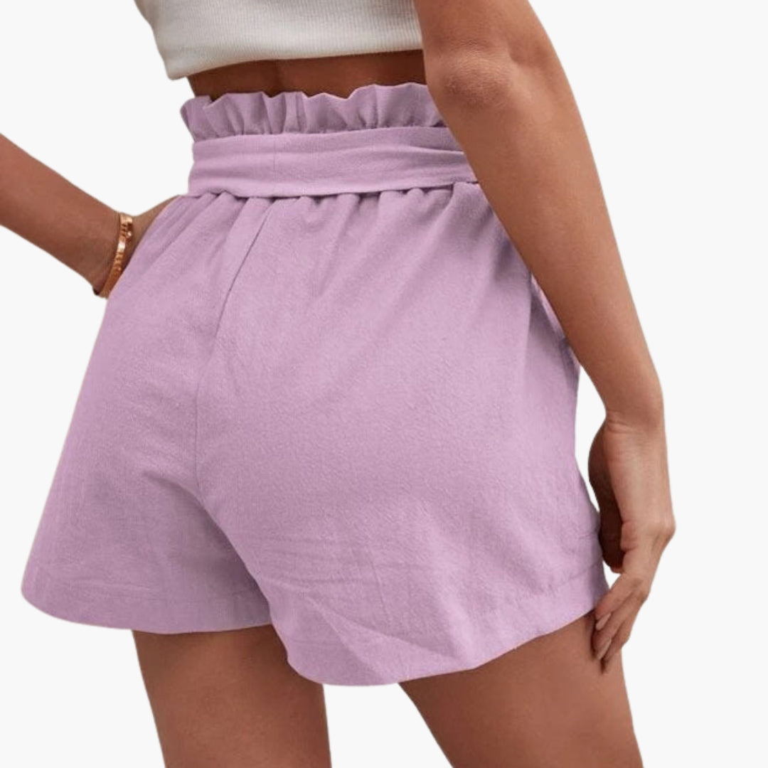 Kurze Damenhose mit hohem Bund und Kordelzug