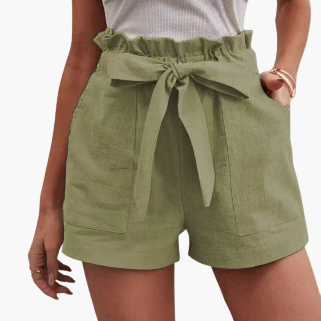 Kurze Damenhose mit hohem Bund und Kordelzug