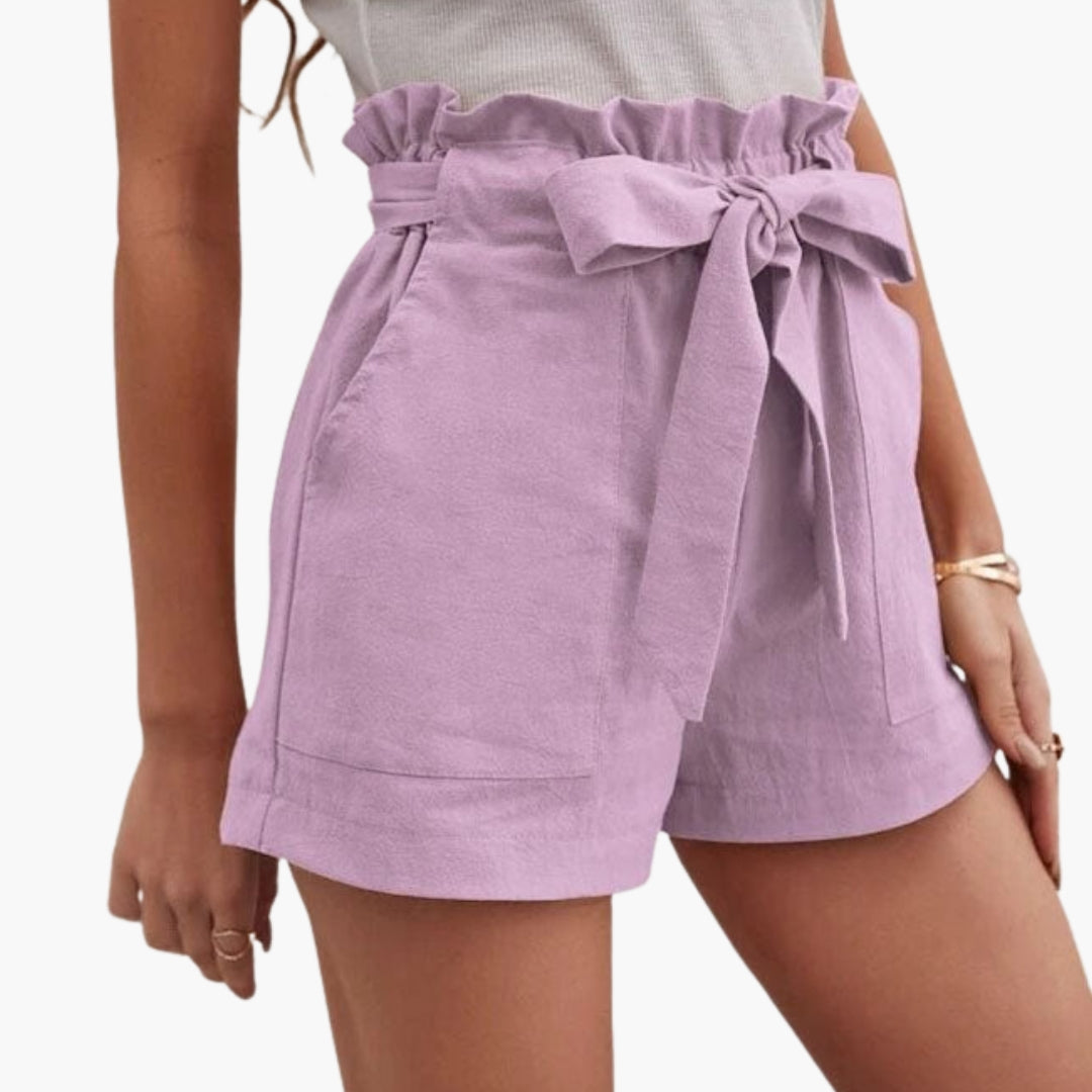 Kurze Damenhose mit hohem Bund und Kordelzug