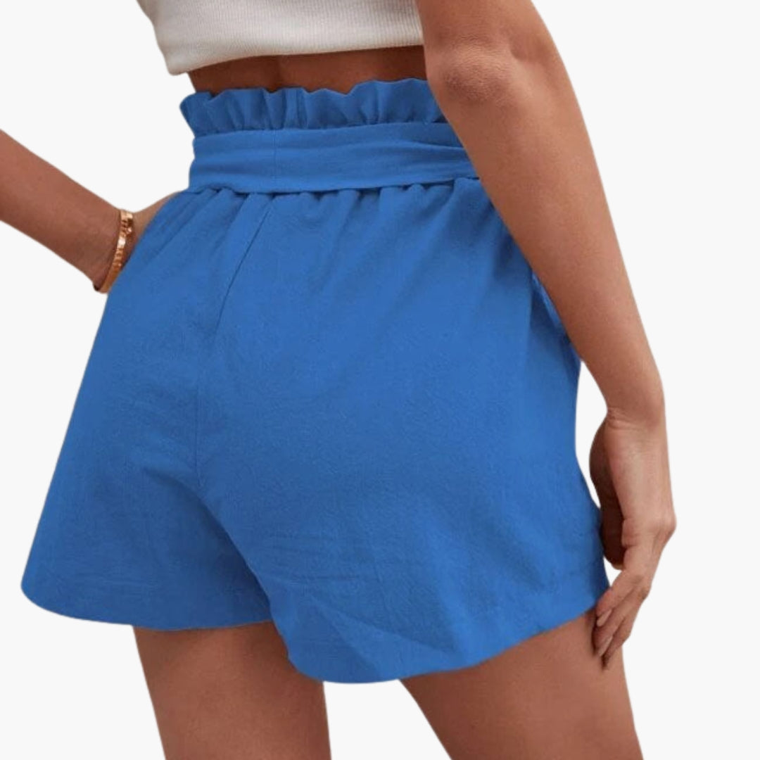 Kurze Damenhose mit hohem Bund und Kordelzug