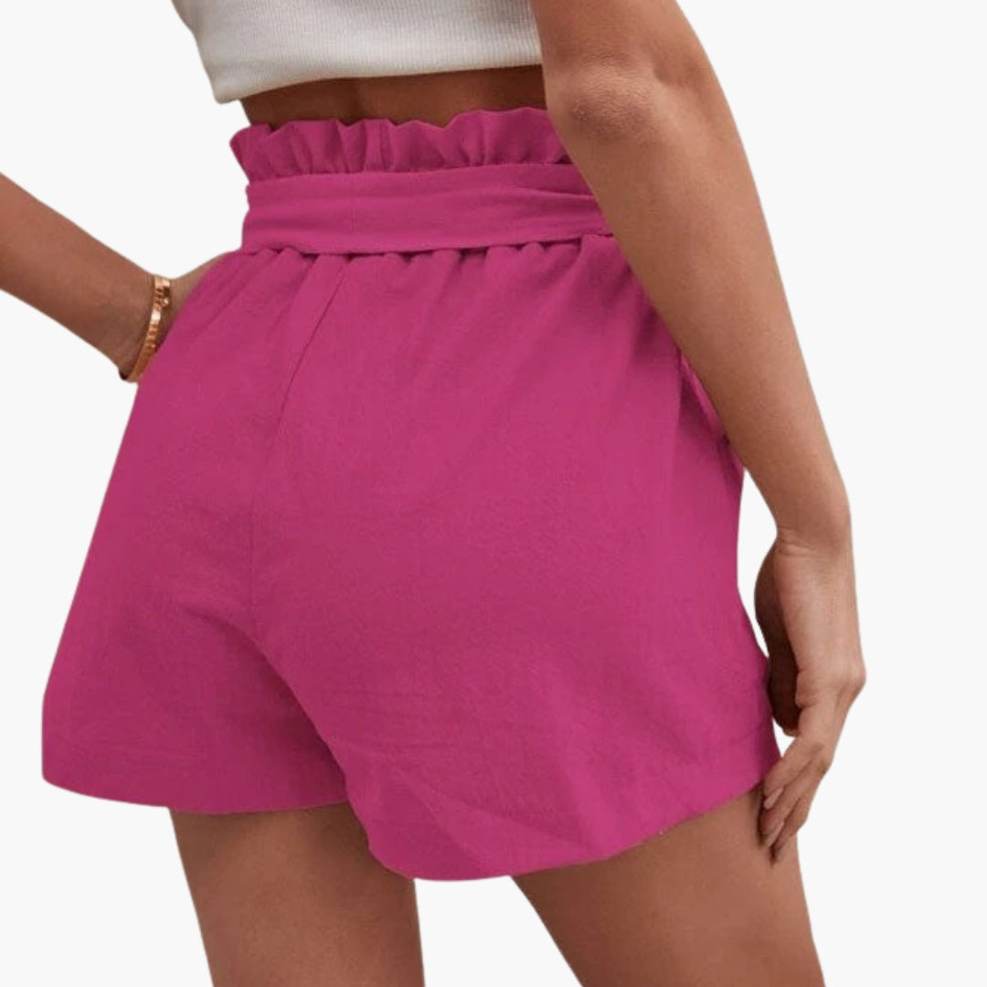 Kurze Damenhose mit hohem Bund und Kordelzug