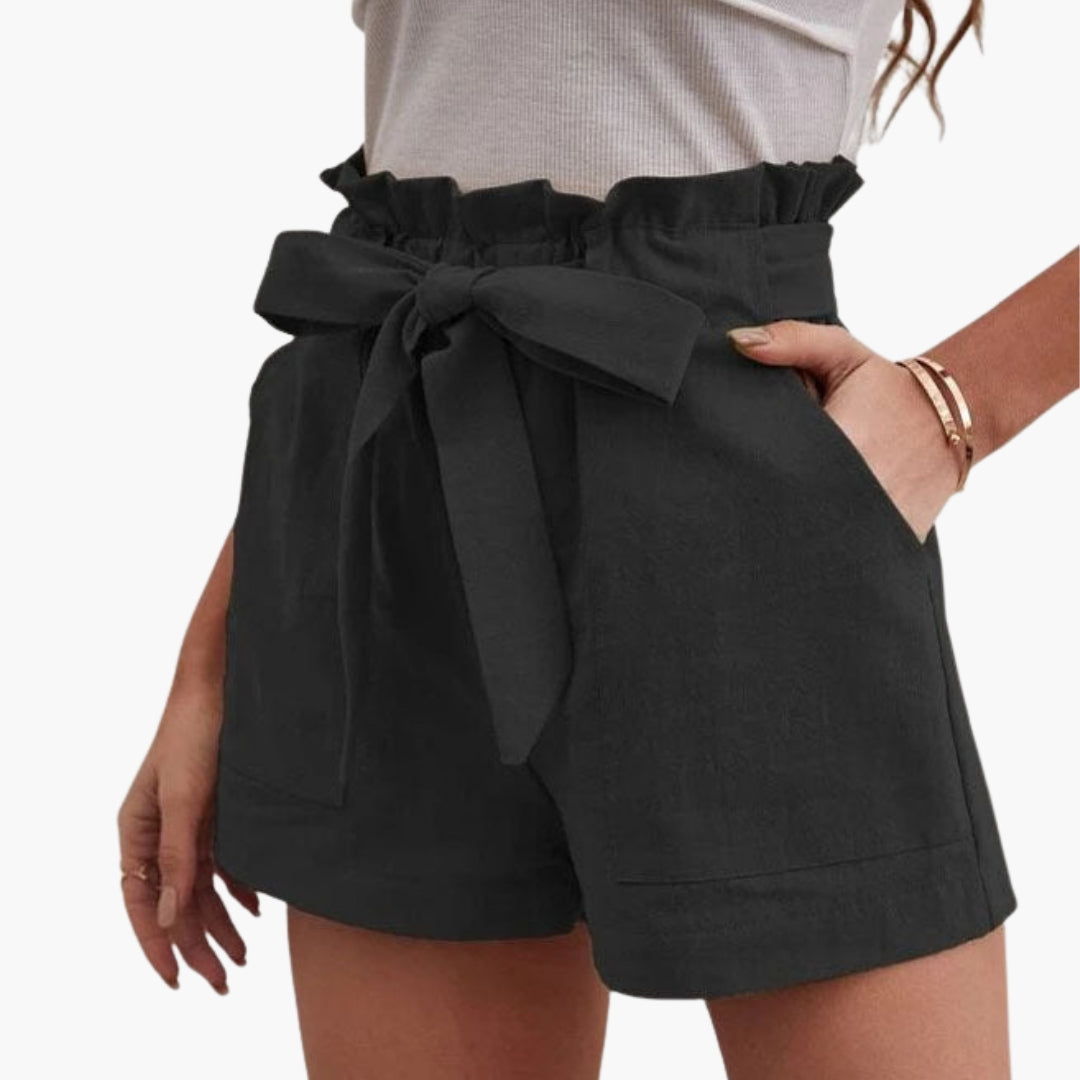 Kurze Damenhose mit hohem Bund und Kordelzug