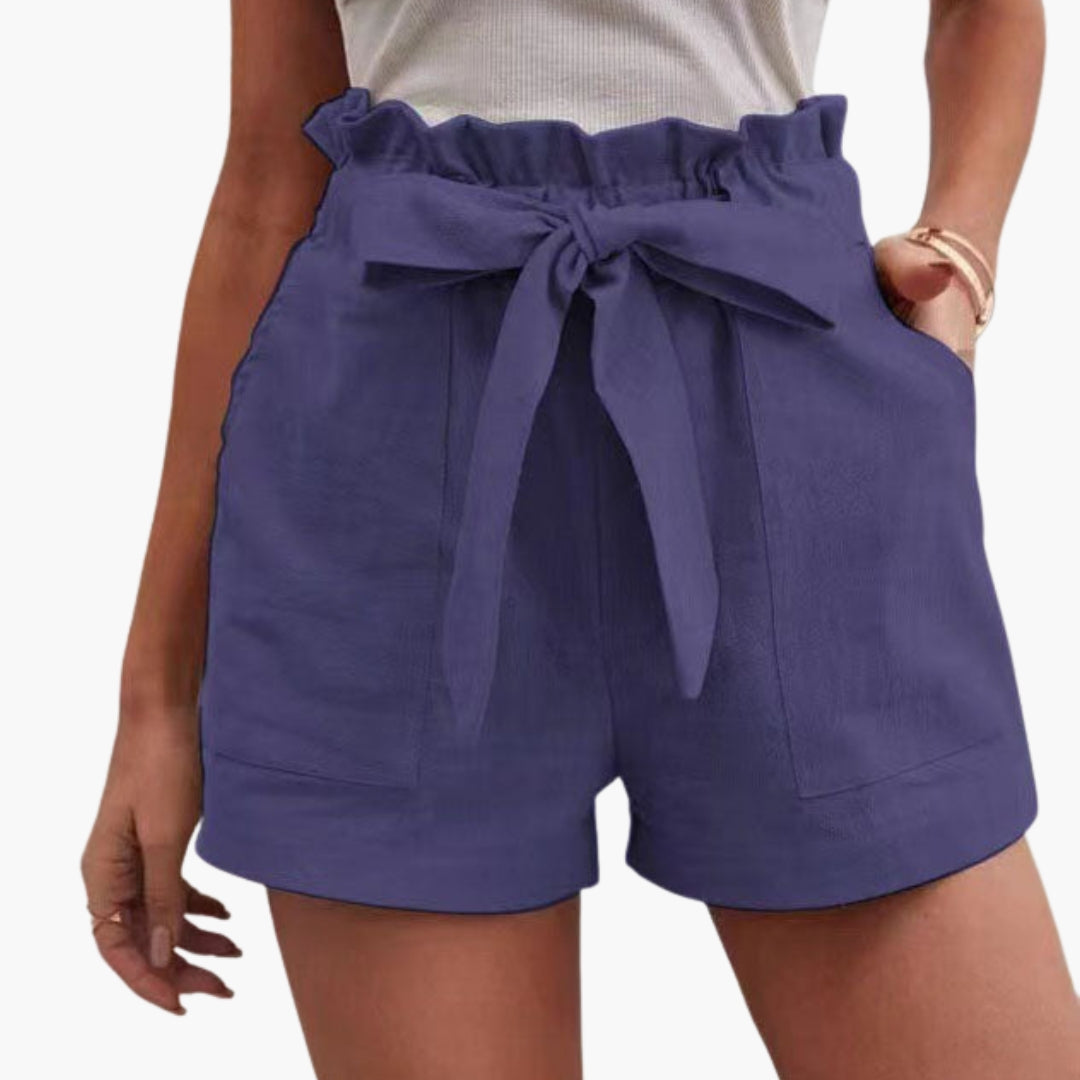 Kurze Damenhose mit hohem Bund und Kordelzug