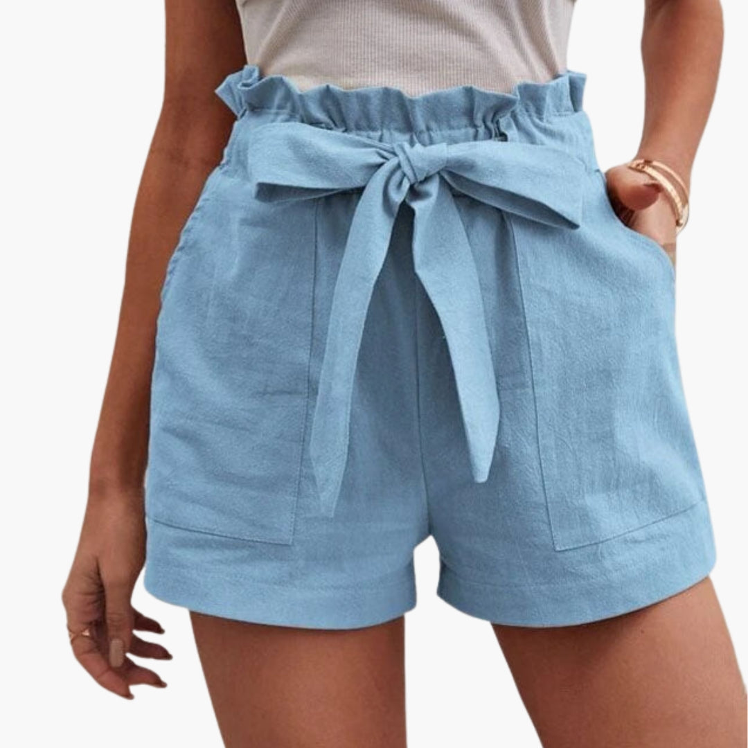 Kurze Damenhose mit hohem Bund und Kordelzug
