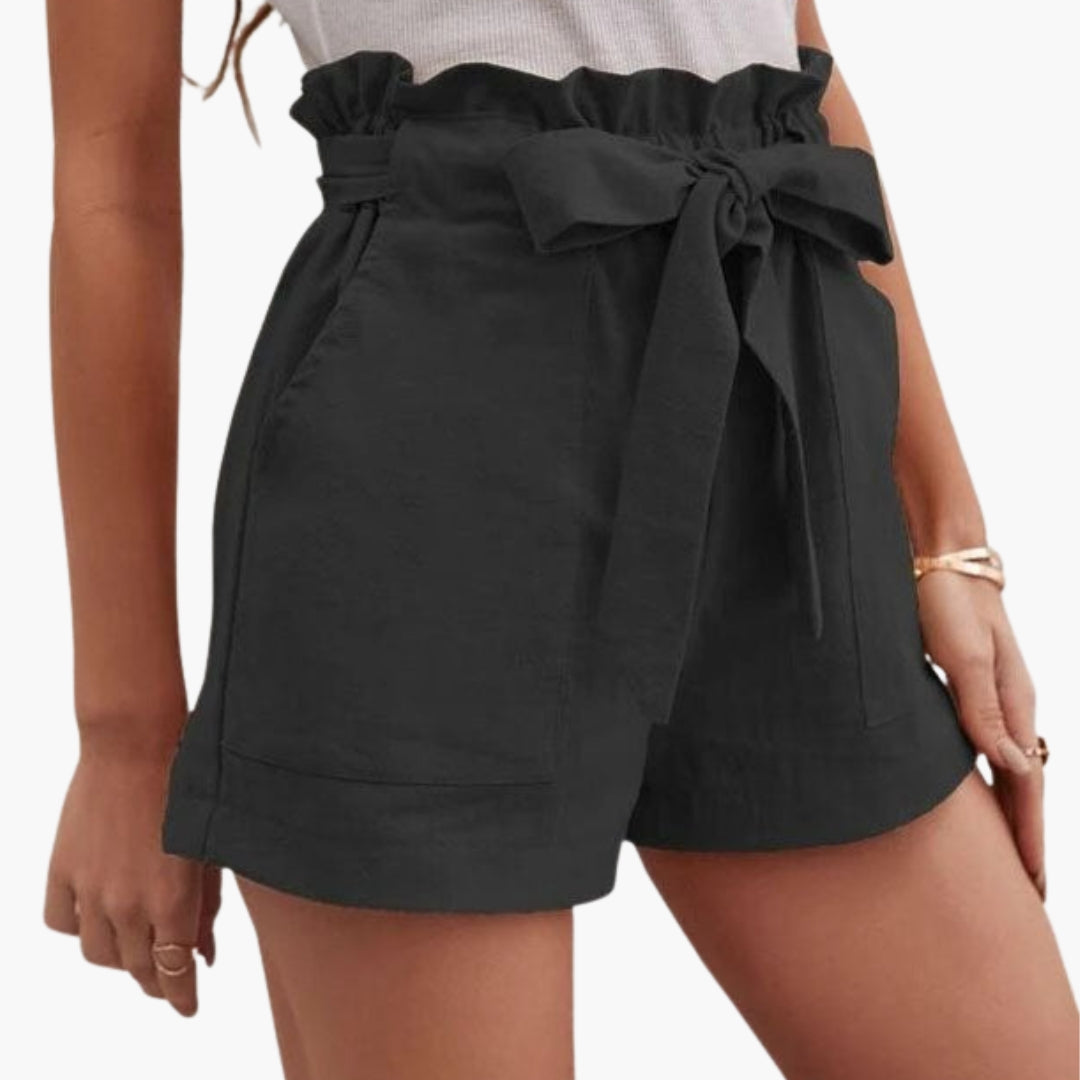 Kurze Damenhose mit hohem Bund und Kordelzug