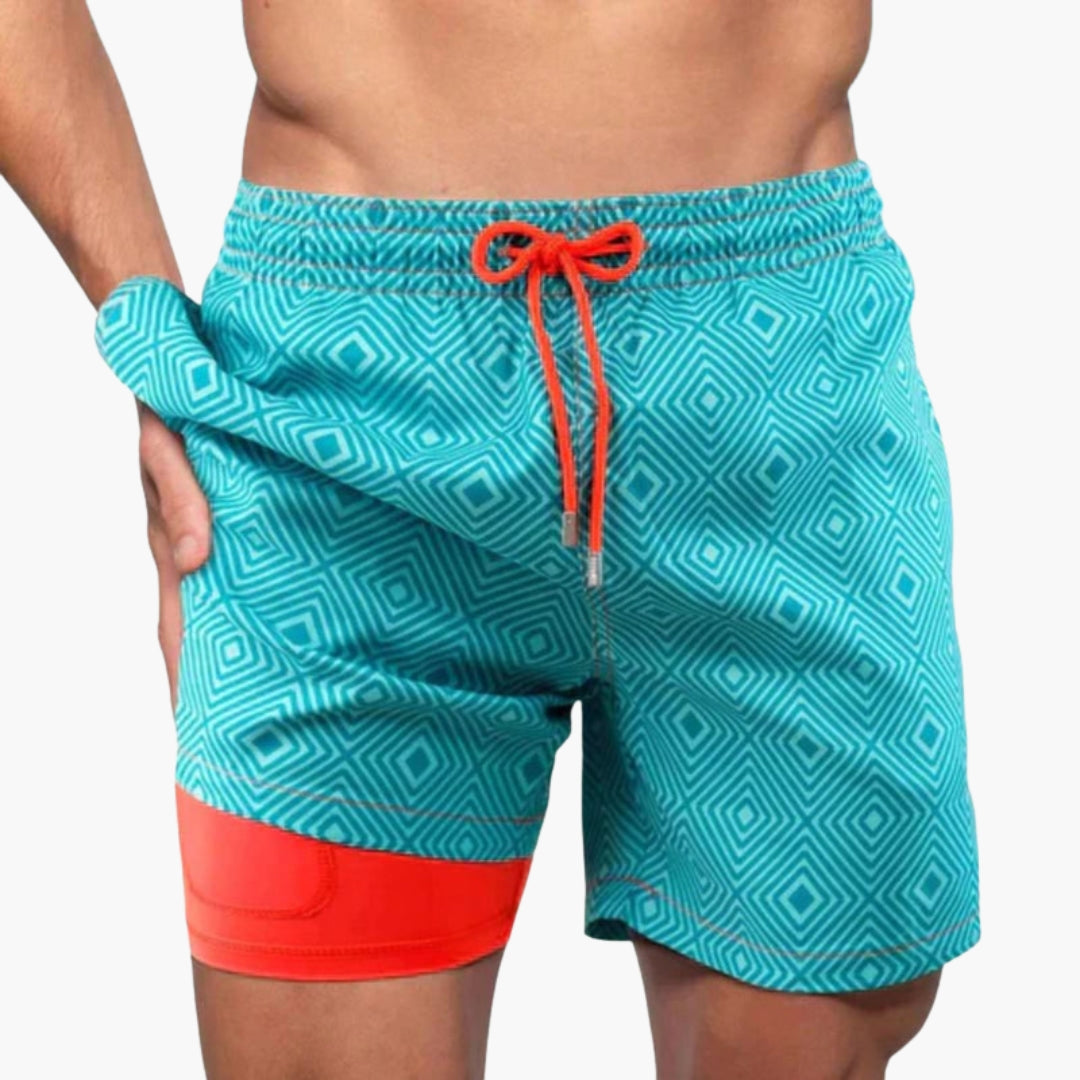 Calções de banho para homens com bolso para telemóvel
