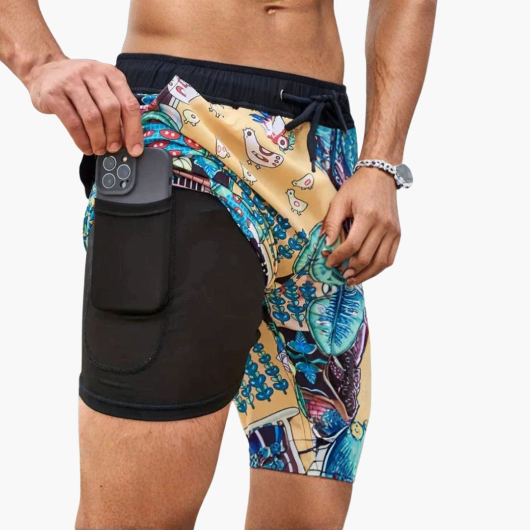 Calções de banho para homens com bolso para telemóvel
