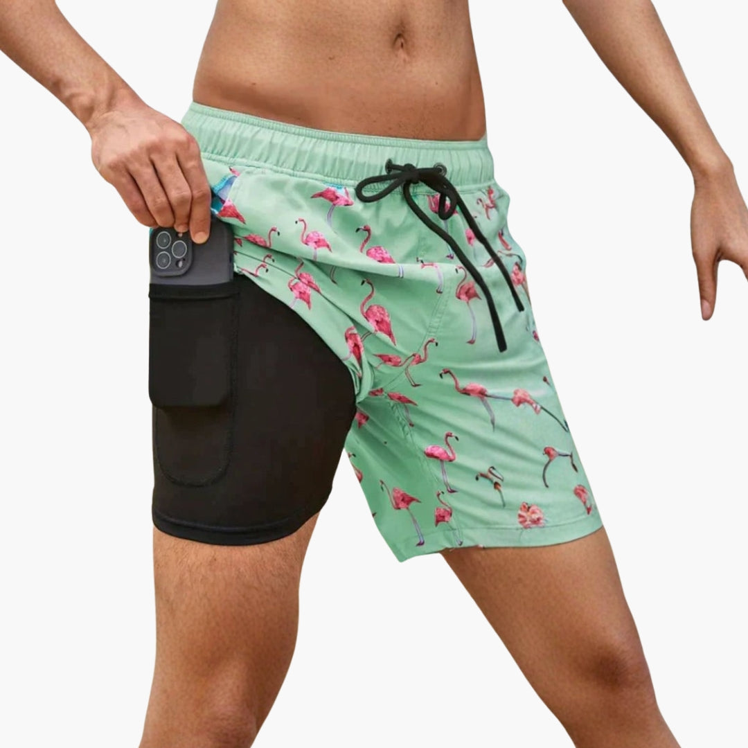 Calções de banho para homens com bolso para telemóvel