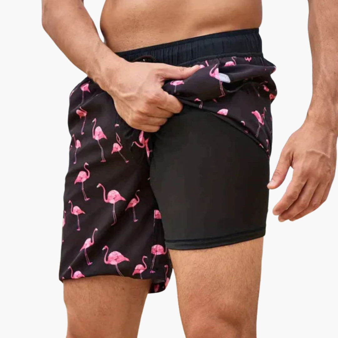 Calções de banho para homens com bolso para telemóvel